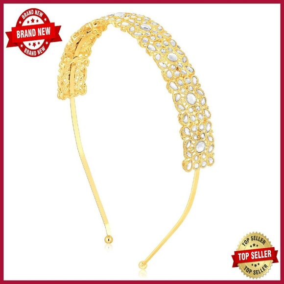 White Kundan Studded Hair Band Ethnic Fashion Jewelry for Women main image 6